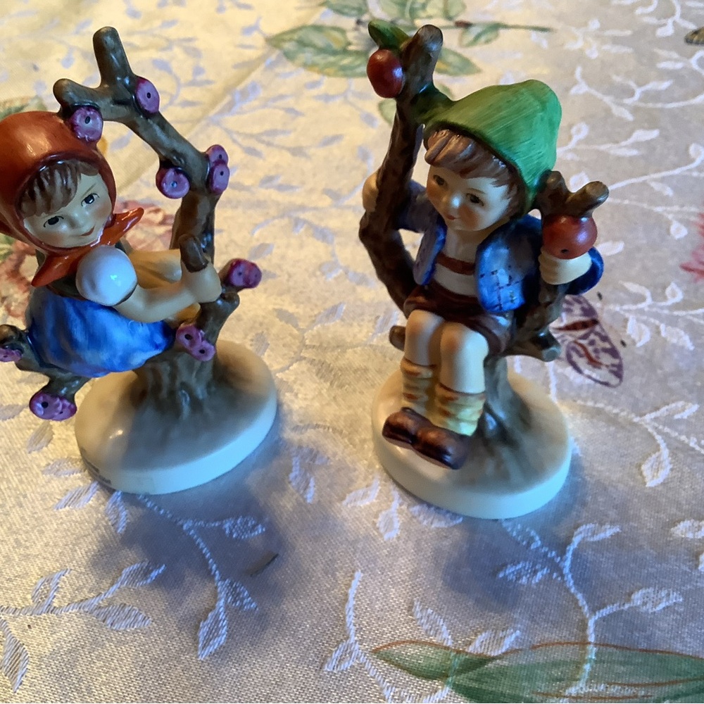 Hummel-Style Boy and Girl Porcelain Figurines in Multicolor